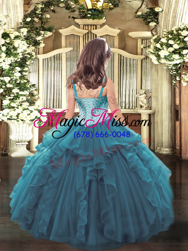 wholesale high quality floor length teal pageant dress for womens straps sleeveless lace up