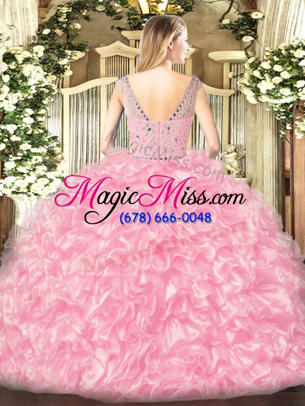 wholesale rose pink ball gowns beading and ruffles vestidos de quinceanera zipper tulle sleeveless floor length