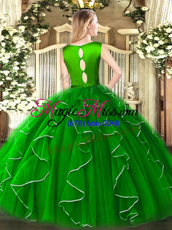 wholesale suitable green organza clasp handle 15 quinceanera dress sleeveless floor length ruffles