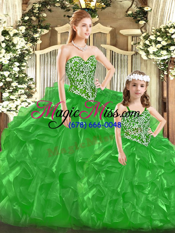 wholesale modern tulle sleeveless floor length sweet 16 dress and beading and ruffles and bowknot
