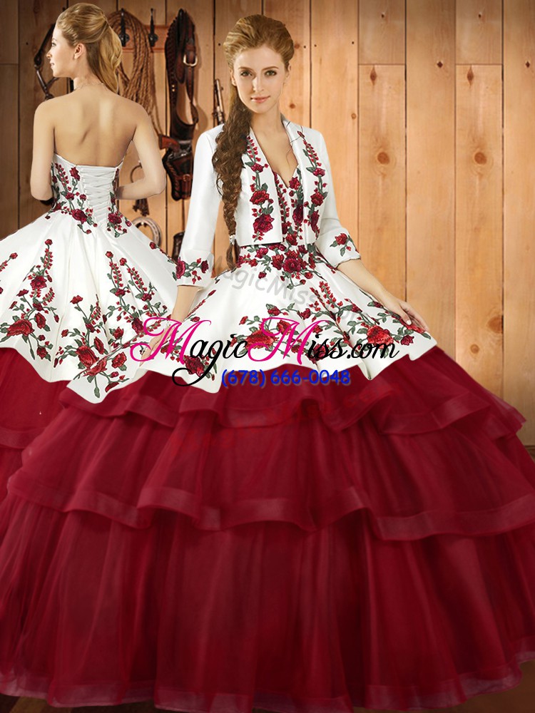 wholesale hot selling ball gowns sleeveless wine red vestidos de quinceanera sweep train lace up