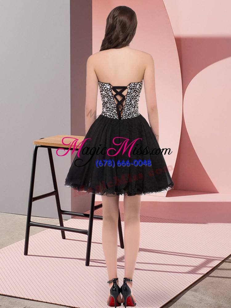 wholesale shining mini length black prom gown sweetheart sleeveless lace up