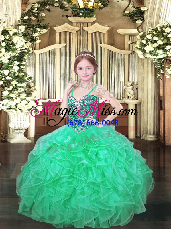 wholesale turquoise lace up spaghetti straps beading and ruffles little girl pageant gowns organza sleeveless