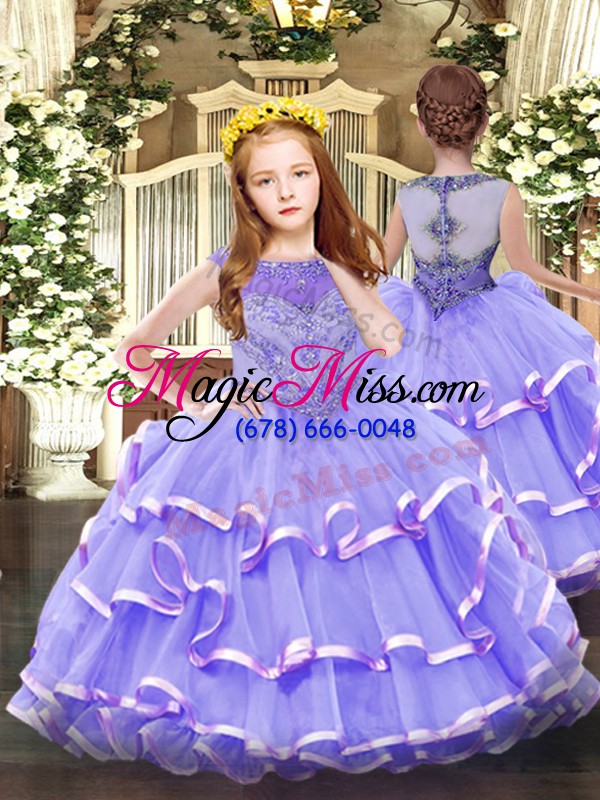 wholesale sleeveless organza floor length lace up 15 quinceanera dress in lavender with beading and ruffled layers