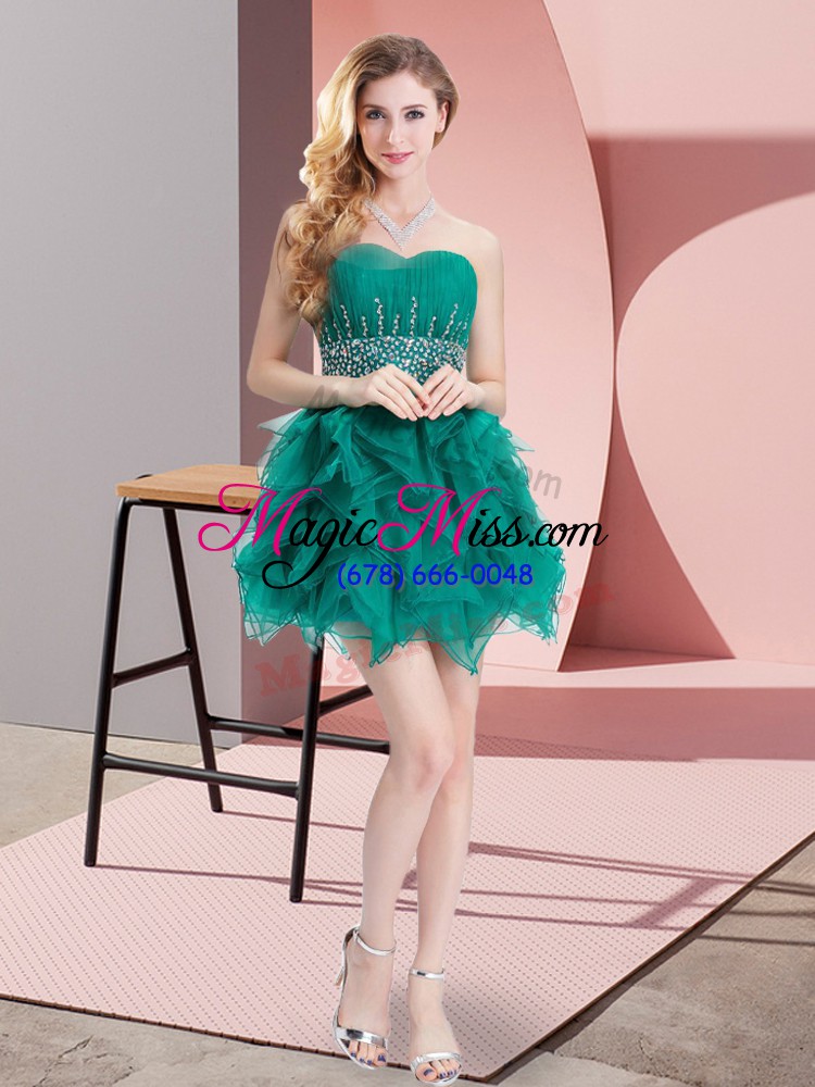 wholesale chic mini length a-line sleeveless green quinceanera court of honor dress lace up
