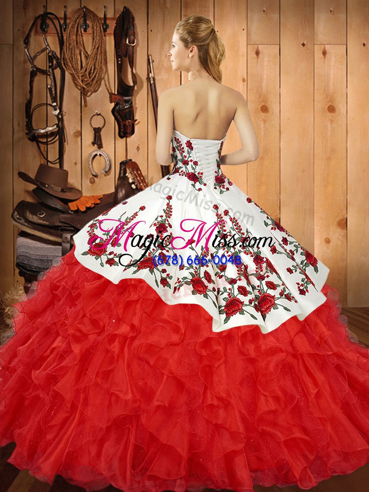 wholesale ball gowns embroidery and ruffles sweet 16 quinceanera dress lace up satin and organza sleeveless floor length