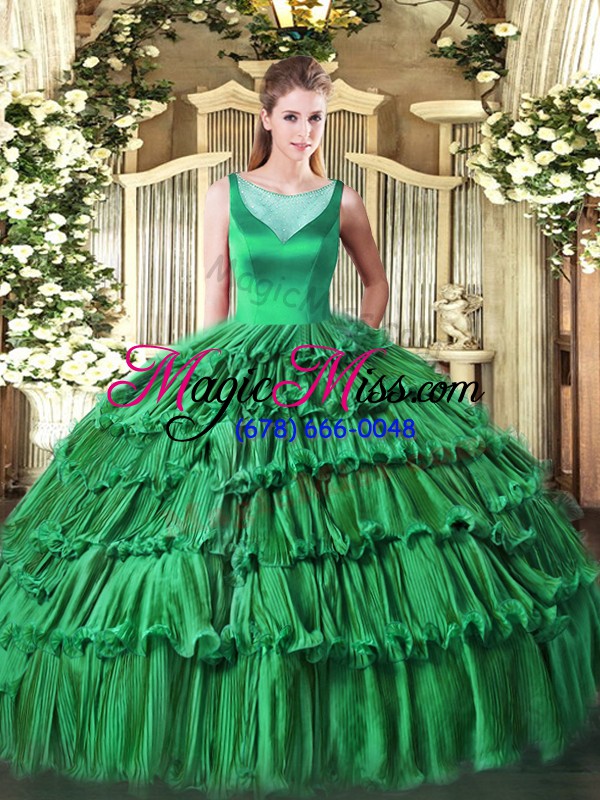 wholesale beading and ruffled layers ball gown prom dress turquoise side zipper sleeveless floor length