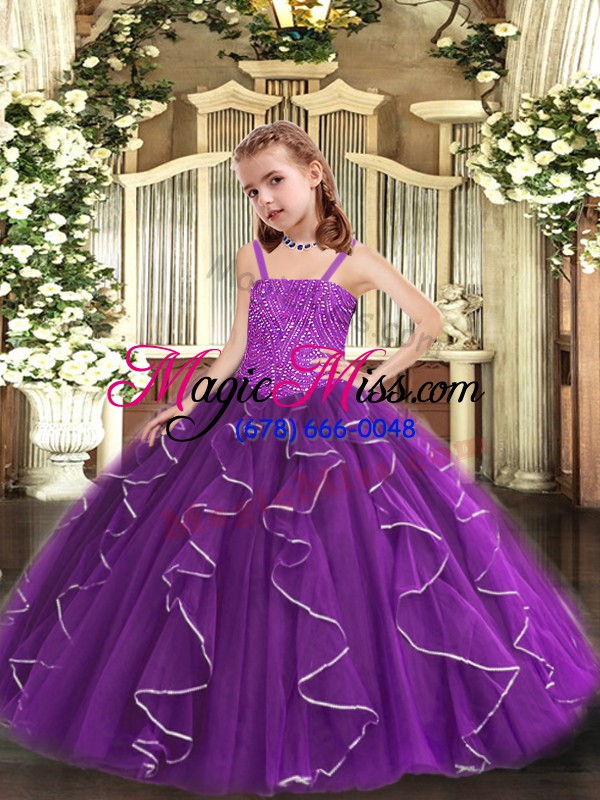 wholesale purple sleeveless beading and ruffles floor length pageant gowns for girls