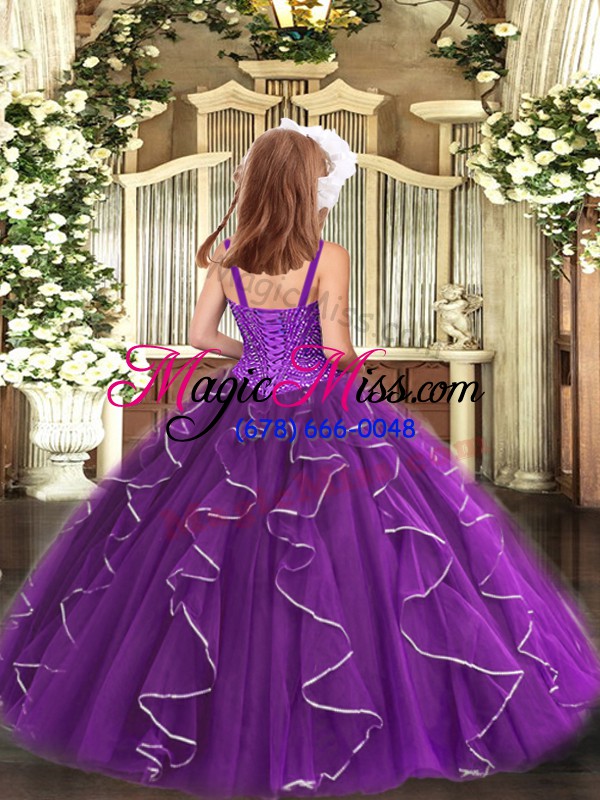 wholesale purple sleeveless beading and ruffles floor length pageant gowns for girls