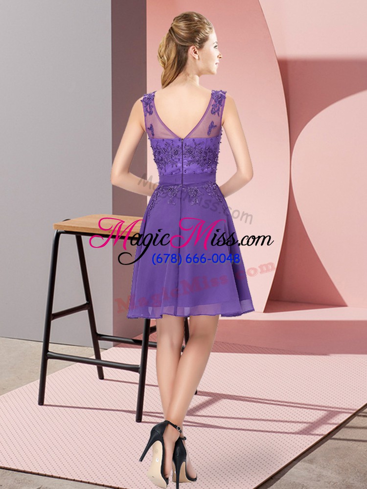 wholesale lavender scoop neckline appliques bridesmaids dress sleeveless zipper