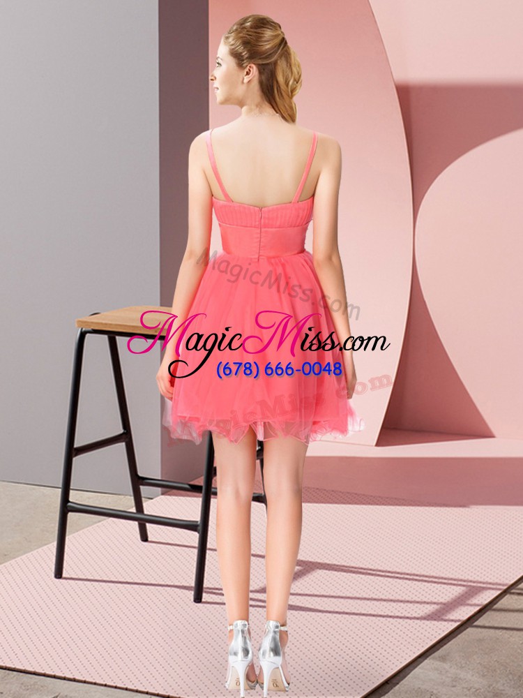 wholesale fashionable asymmetric sleeveless prom party dress mini length beading and hand made flower coral red organza