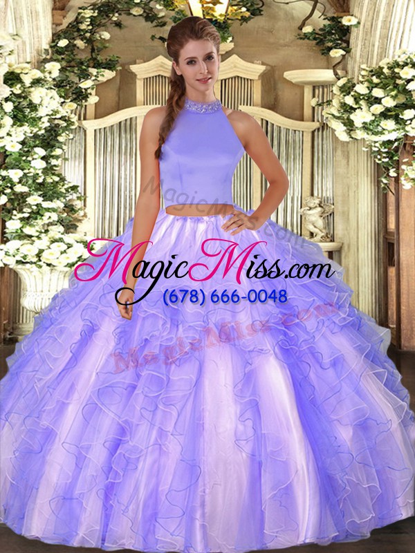 wholesale ideal organza halter top sleeveless backless beading and ruffles vestidos de quinceanera in lavender