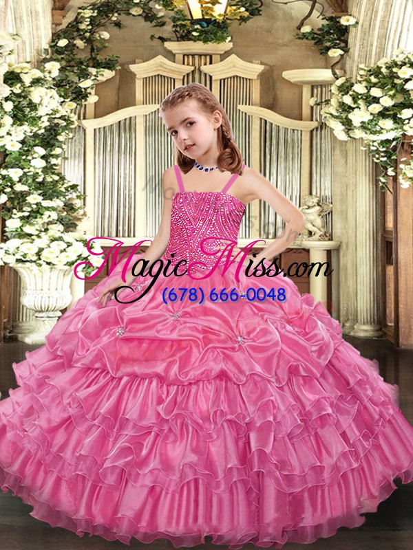wholesale cute beading and ruffled layers and pick ups little girls pageant gowns rose pink lace up sleeveless floor length