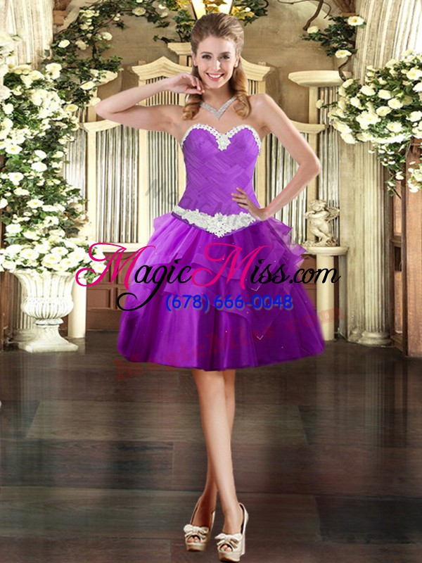 wholesale decent purple sleeveless appliques floor length ball gown prom dress