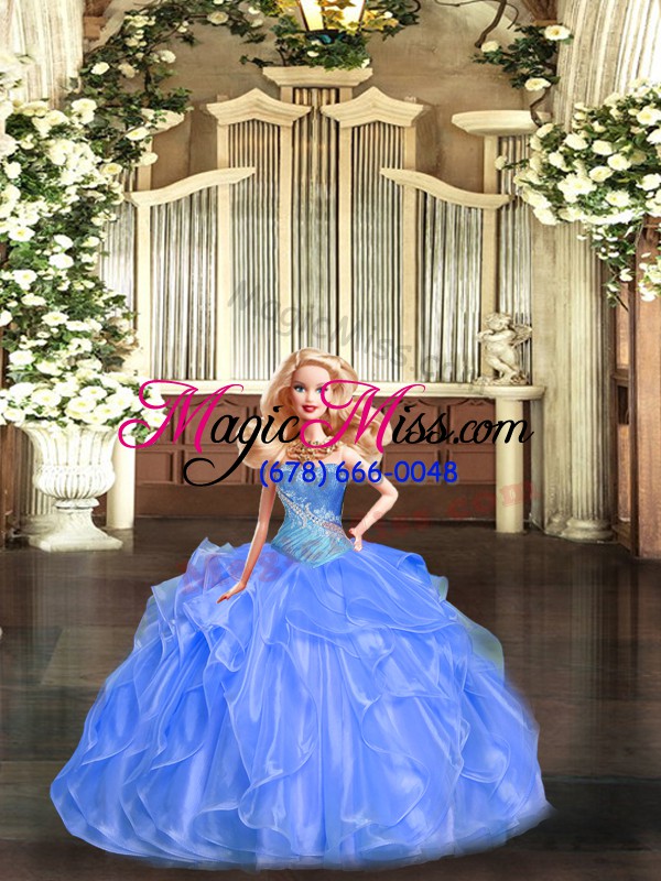 wholesale baby blue ball gowns beading and ruffles quinceanera gown lace up tulle sleeveless floor length