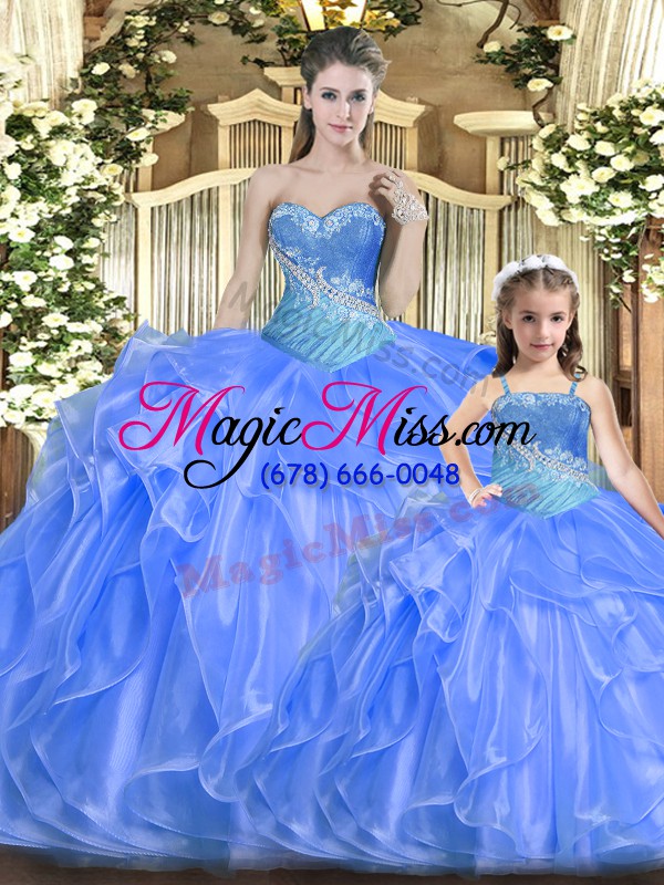 wholesale baby blue ball gowns beading and ruffles quinceanera gown lace up tulle sleeveless floor length