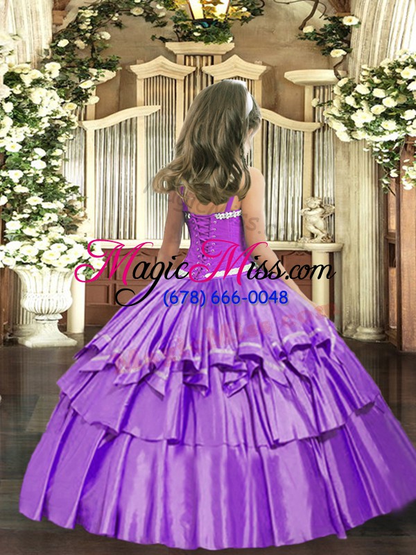 wholesale floor length child pageant dress organza sleeveless appliques and ruffled layers