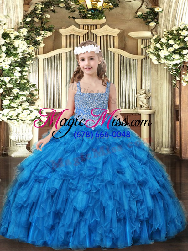 wholesale beauteous baby blue girls pageant dresses party and sweet 16 and quinceanera and wedding party with beading and ruffles straps sleeveless lace up