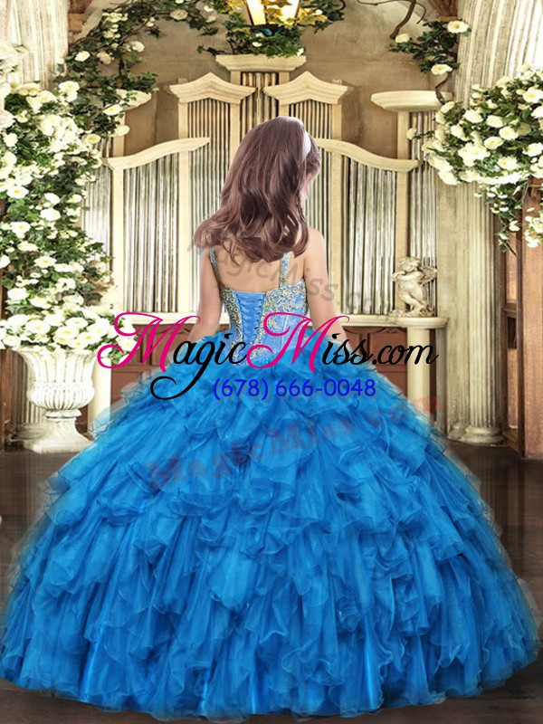 wholesale beauteous baby blue girls pageant dresses party and sweet 16 and quinceanera and wedding party with beading and ruffles straps sleeveless lace up
