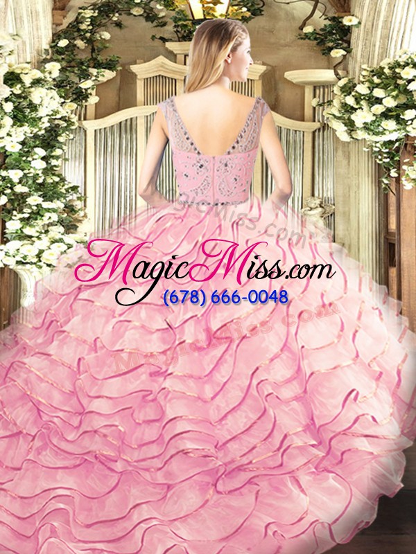 wholesale chic tulle sleeveless sweet 16 dresses sweep train and beading and ruffled layers