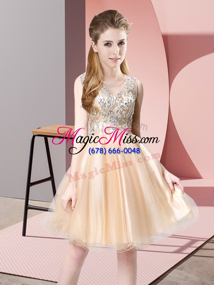wholesale fancy champagne sleeveless tulle zipper prom gown for prom and party