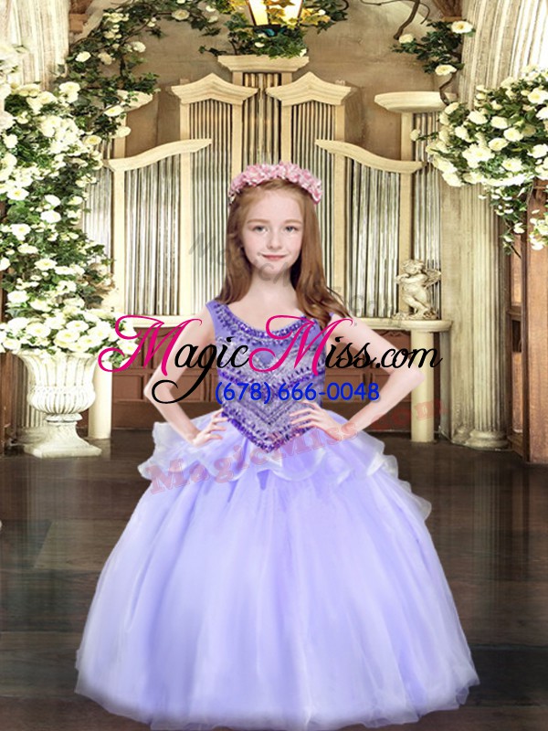 wholesale beading little girls pageant dress wholesale lavender lace up sleeveless floor length