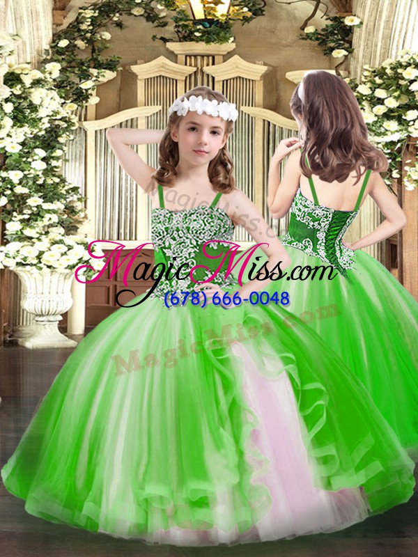 wholesale sleeveless organza floor length lace up sweet 16 dresses in green with beading and ruffles