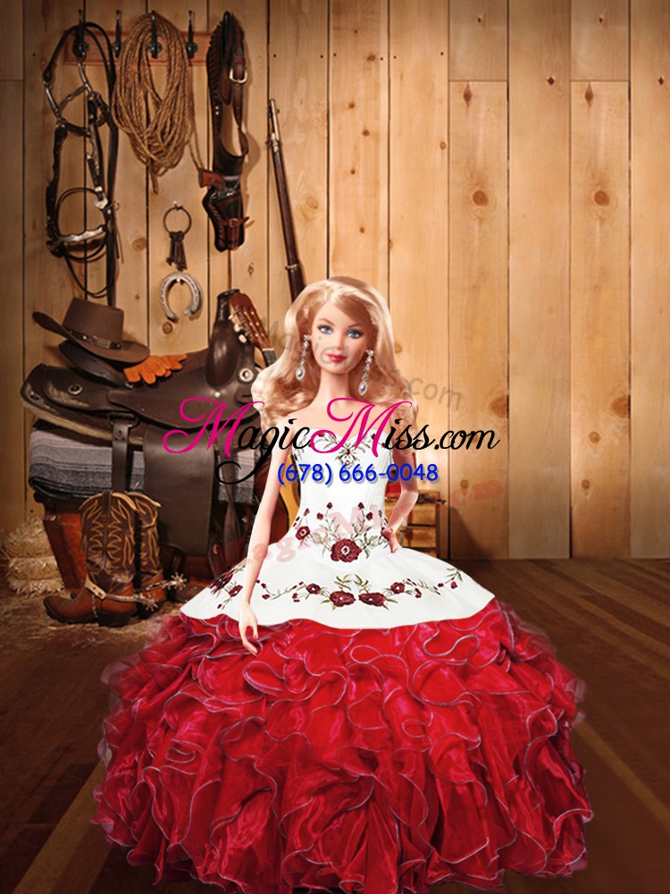 wholesale noble red halter top lace up embroidery and ruffles sweet 16 quinceanera dress sleeveless