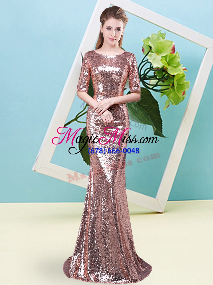 wholesale suitable gold scoop zipper sequins prom evening gown half sleeves