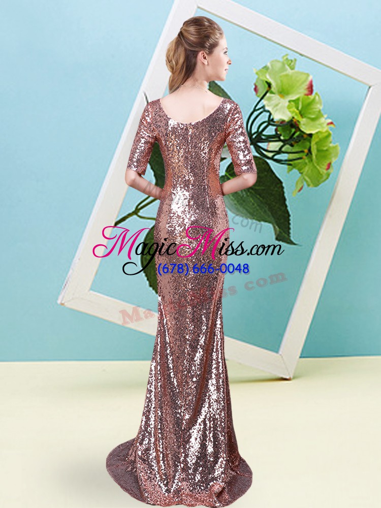 wholesale suitable gold scoop zipper sequins prom evening gown half sleeves