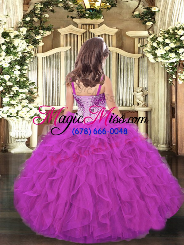 wholesale hot pink ball gowns organza straps sleeveless beading and ruffles floor length lace up little girls pageant dress wholesale