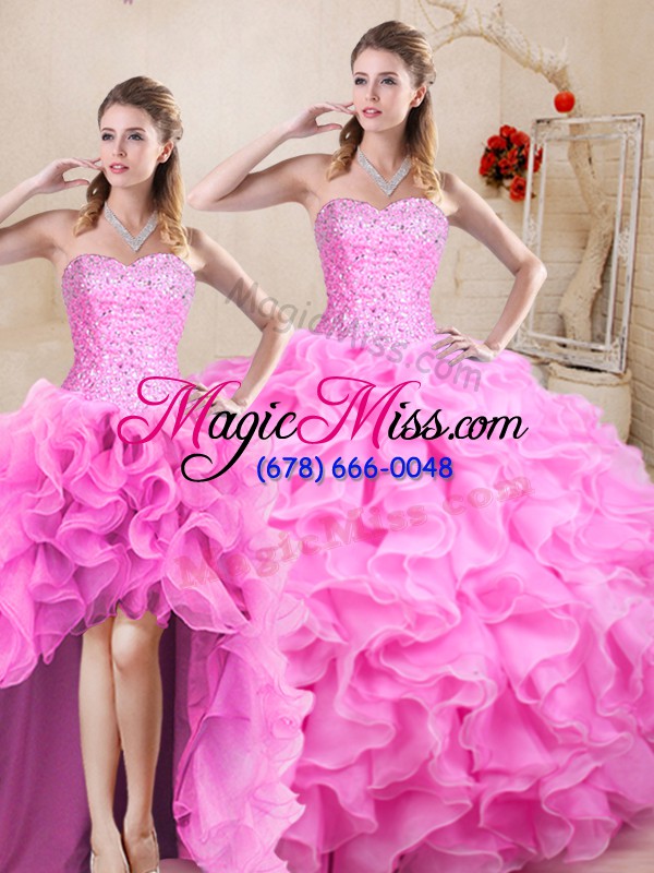 wholesale organza sleeveless floor length ball gown prom dress and beading and ruffles