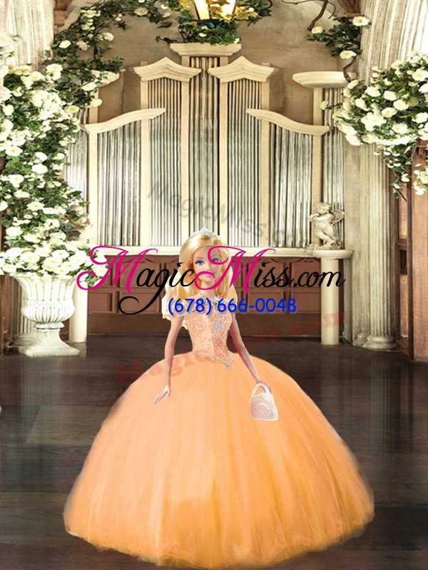 wholesale adorable floor length orange vestidos de quinceanera tulle sleeveless beading