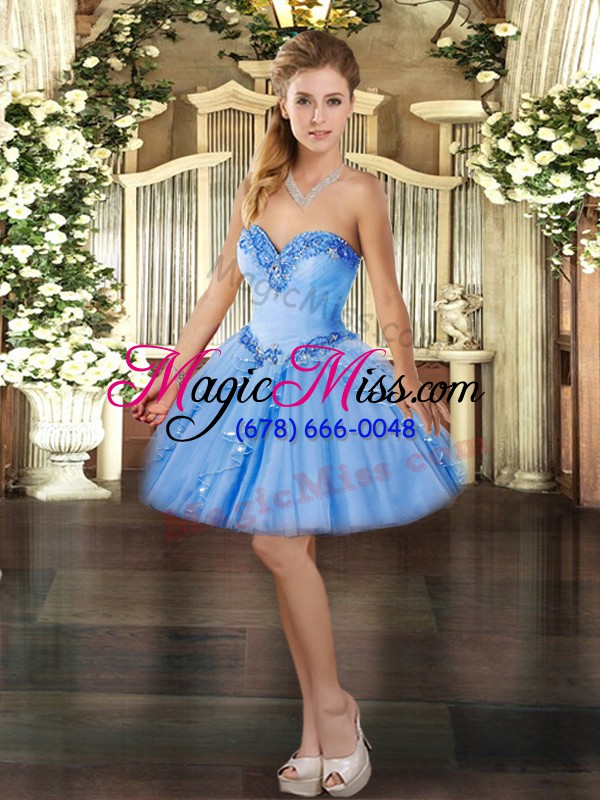 wholesale clearance baby blue lace up sweetheart beading and ruffles quinceanera dress organza sleeveless