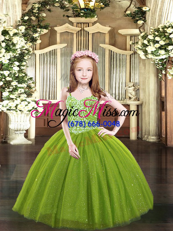 wholesale cheap floor length olive green kids pageant dress straps sleeveless lace up