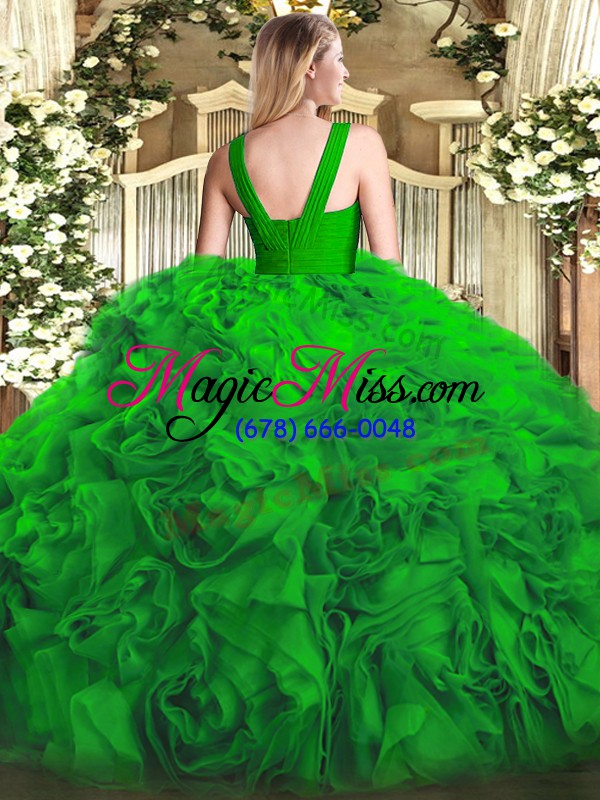 wholesale modest sleeveless fabric with rolling flowers floor length zipper 15 quinceanera dress in olive green with ruffles