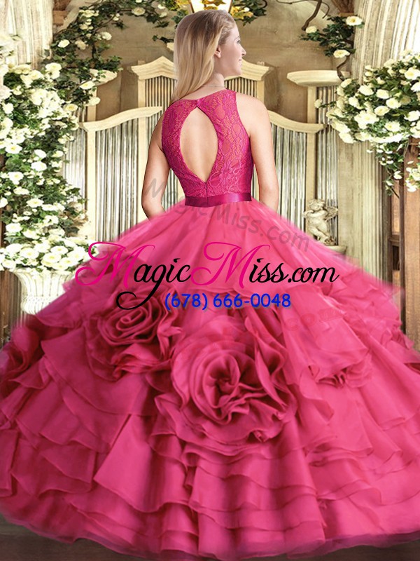 wholesale fuchsia ball gowns lace ball gown prom dress zipper fabric with rolling flowers sleeveless floor length
