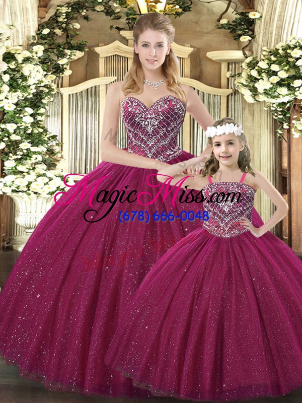 wholesale tulle sweetheart sleeveless lace up beading sweet 16 quinceanera dress in burgundy