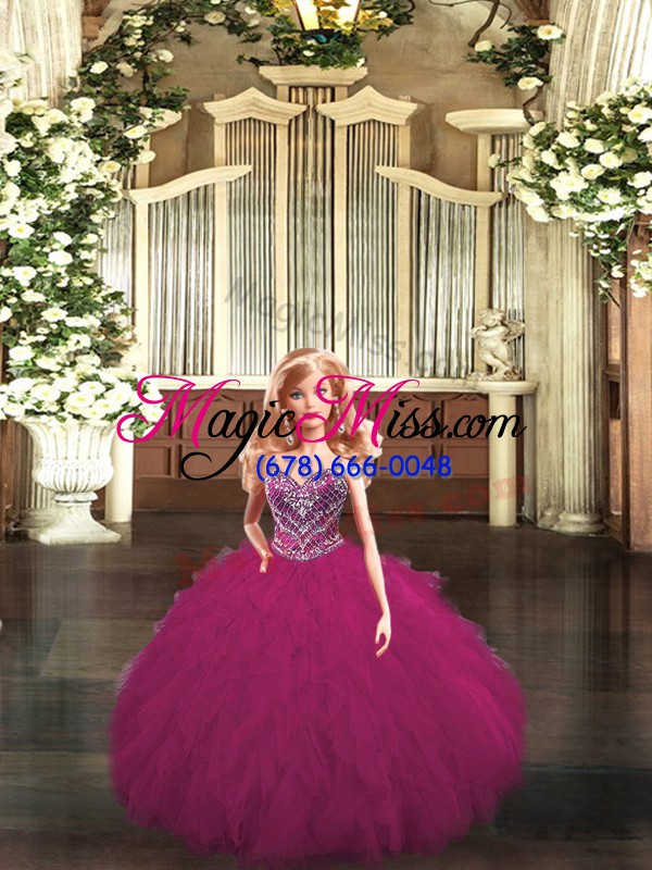 wholesale decent floor length ball gowns sleeveless fuchsia quinceanera gowns lace up