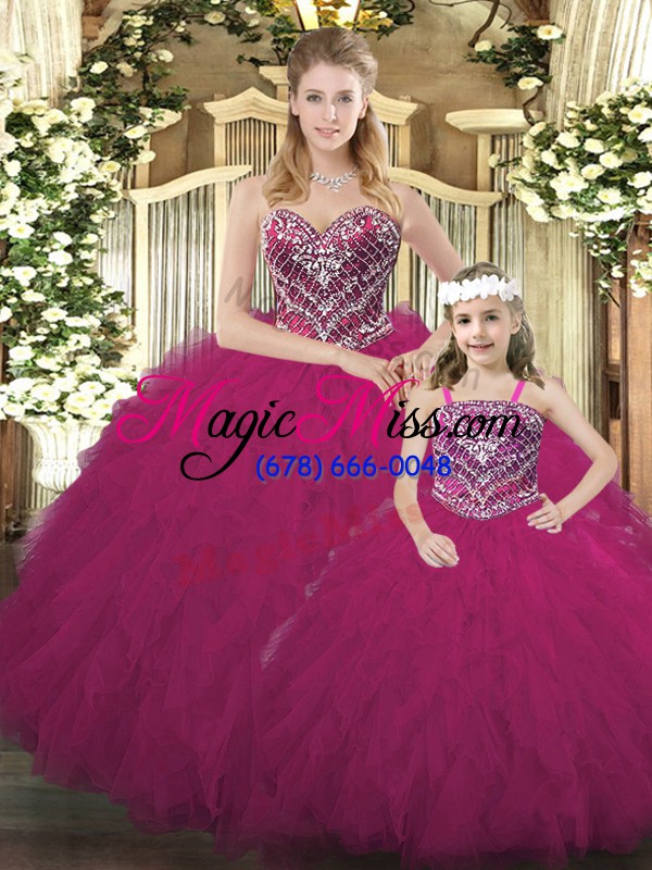 wholesale decent floor length ball gowns sleeveless fuchsia quinceanera gowns lace up