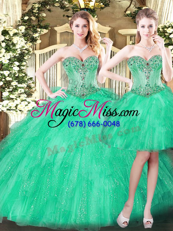 wholesale sleeveless beading and ruffles lace up vestidos de quinceanera