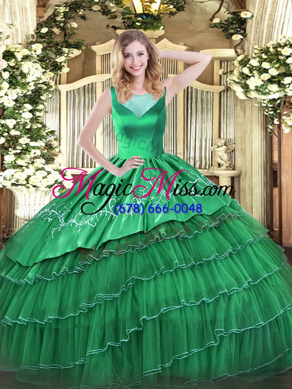 wholesale turquoise scoop side zipper beading and embroidery and ruffled layers 15 quinceanera dress sleeveless