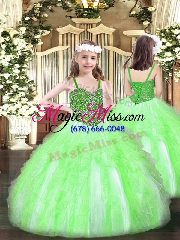 wholesale charming organza lace up quince ball gowns sleeveless floor length beading and ruffles