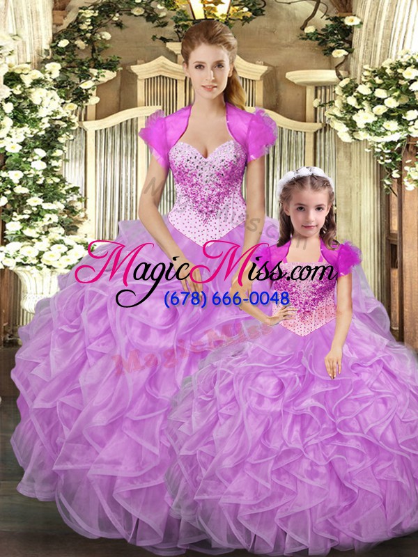 wholesale sleeveless tulle floor length lace up 15th birthday dress in baby pink with beading and ruffles
