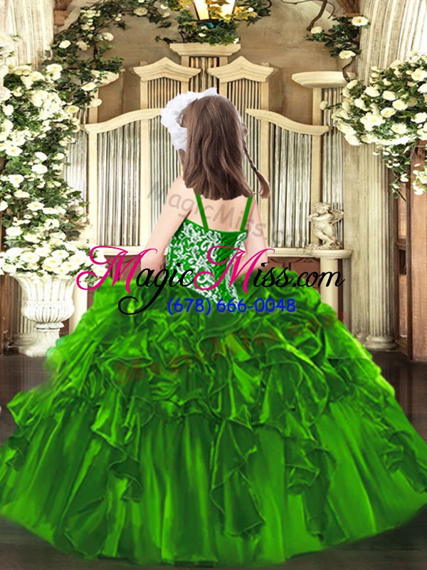 wholesale custom designed green sleeveless beading and ruffles floor length pageant dress for girls