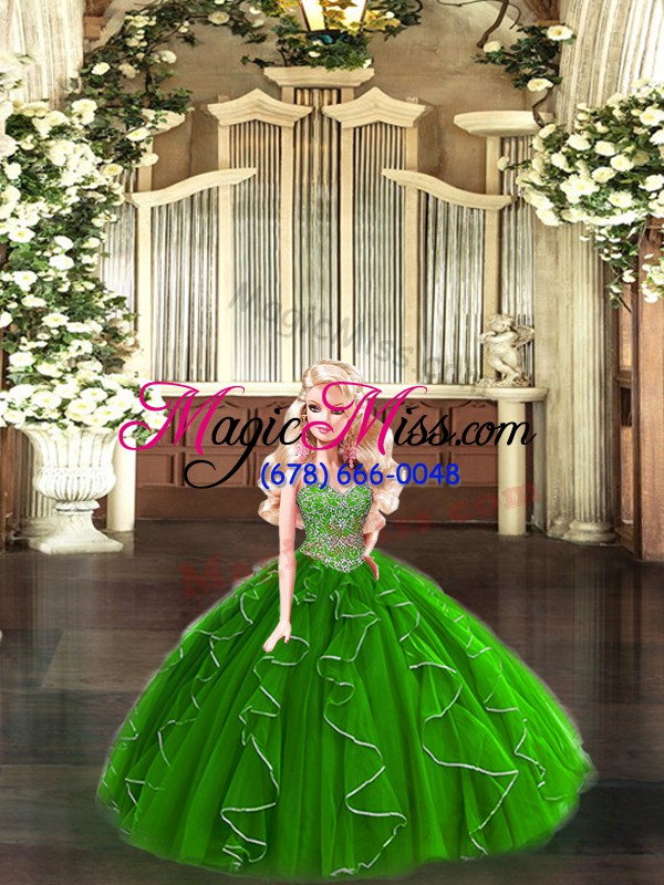 wholesale chic ball gowns sweet 16 dress green sweetheart tulle sleeveless floor length lace up