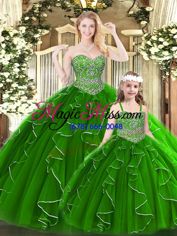 wholesale chic ball gowns sweet 16 dress green sweetheart tulle sleeveless floor length lace up