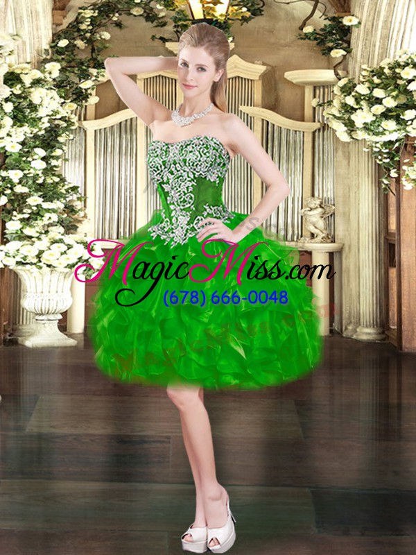 wholesale green lace up sweetheart beading and ruffles quince ball gowns organza sleeveless