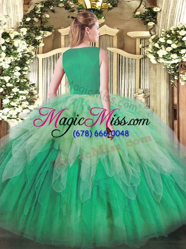 wholesale scoop sleeveless quince ball gowns floor length beading and ruffles multi-color organza
