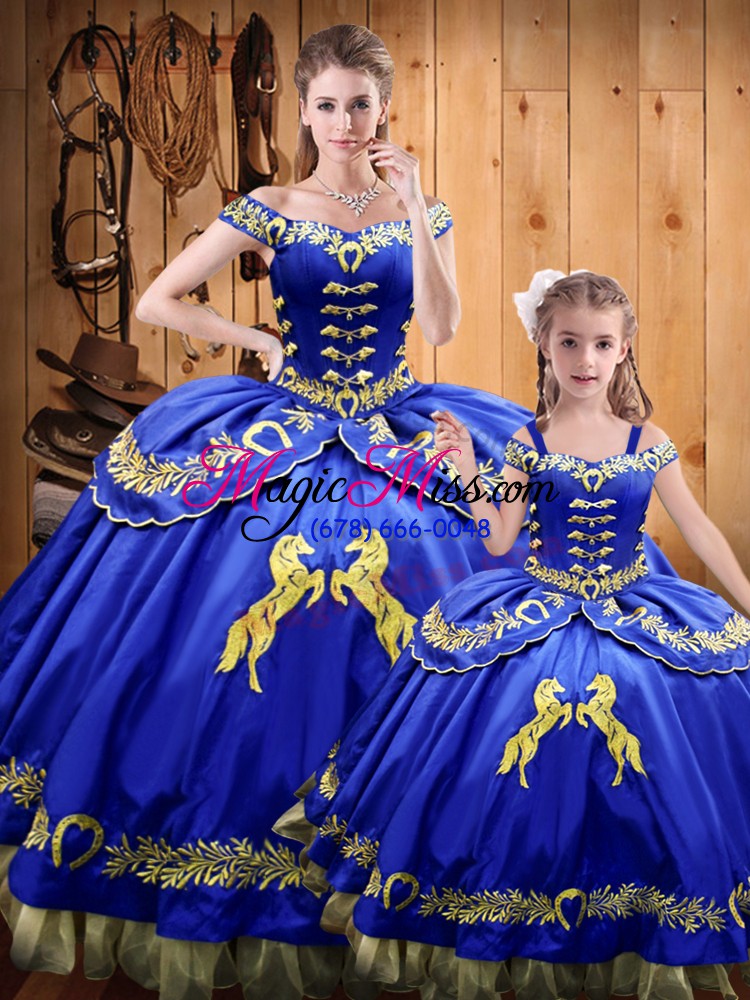 wholesale extravagant royal blue sleeveless satin and organza lace up sweet 16 quinceanera dress for sweet 16 and quinceanera